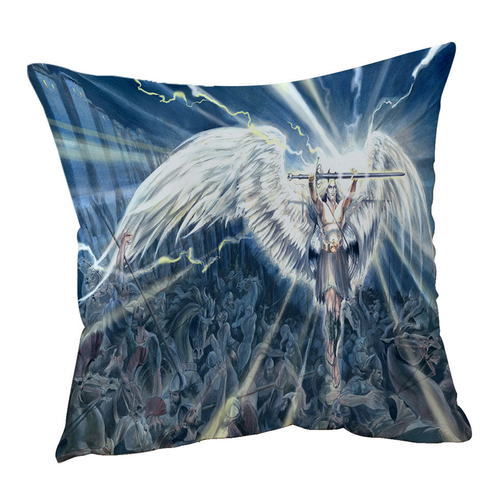 Knight Angel Throw Pillow Michael vs Assyrians