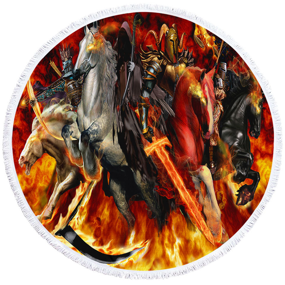 Knights Round Beach Towel on Fire the Four Horsemen