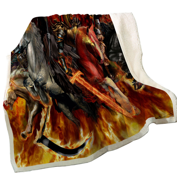 Knights Sherpa Blanket on Fire the Four Horsemen