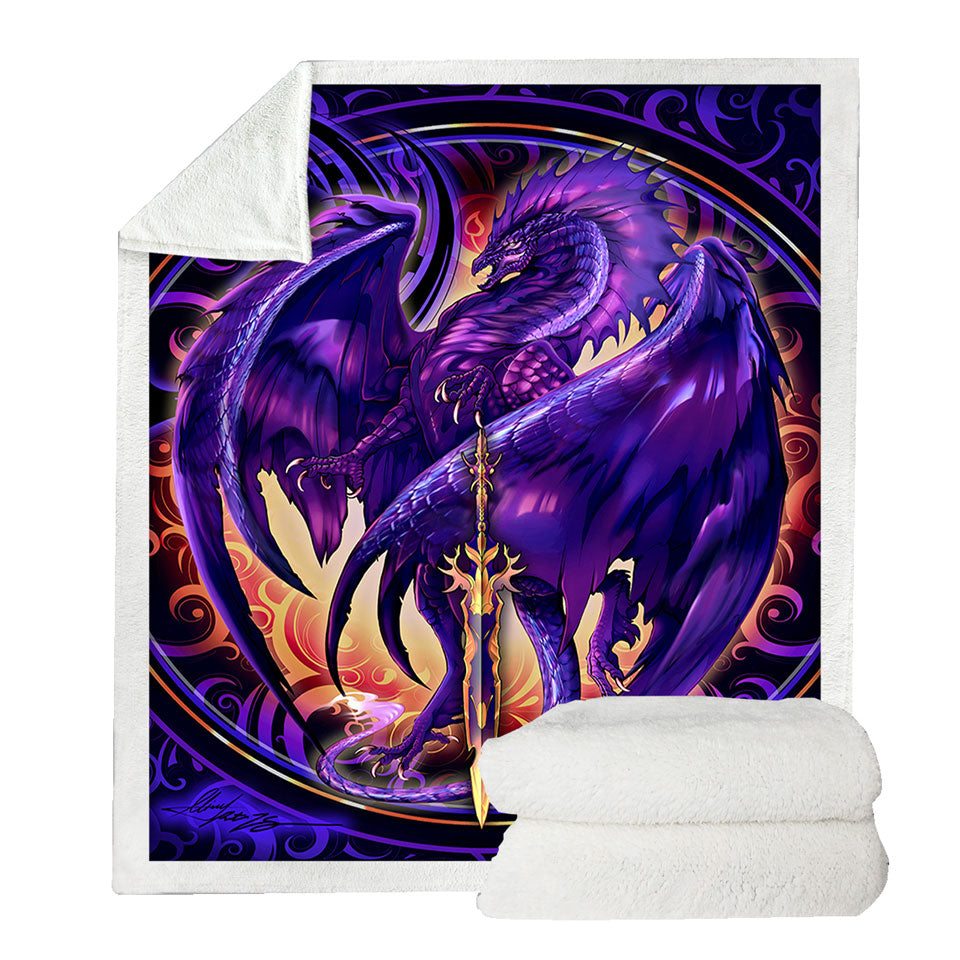 Lightweight Blankets with Cool Fantasy Weapon Purple Dragon Nether Blade