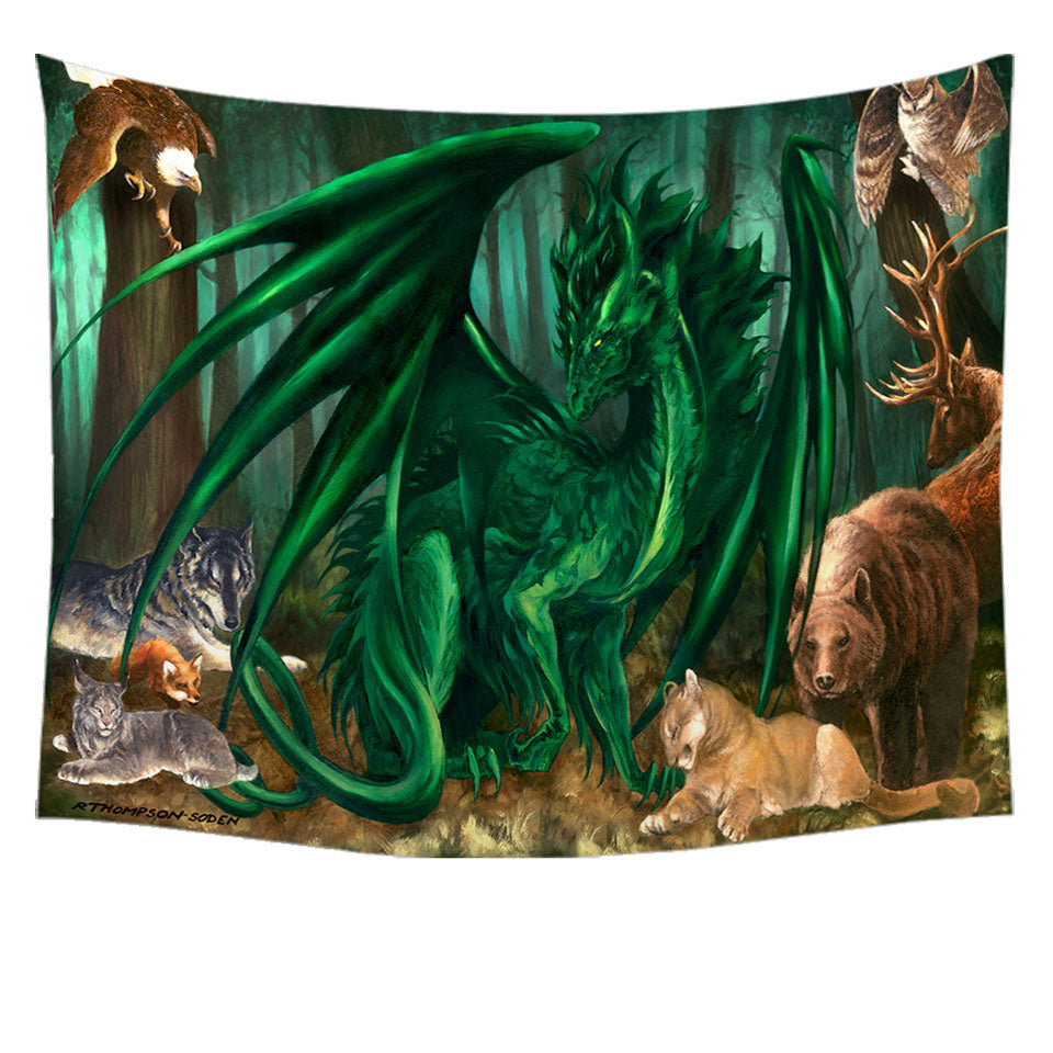 Lord of the Forest Animals the Green Dragon Tapestry Wall Hanging