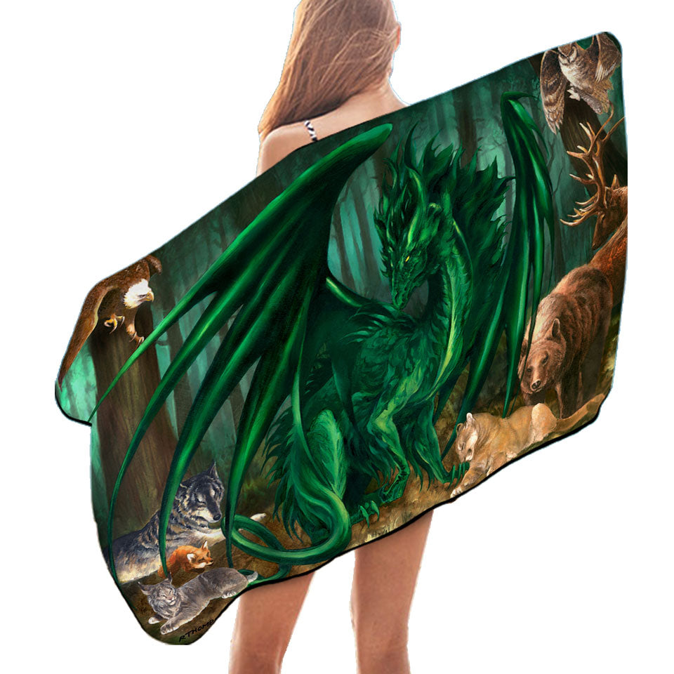 Lord of the Forest Animals the Green Dragon Unusual Beach Towels