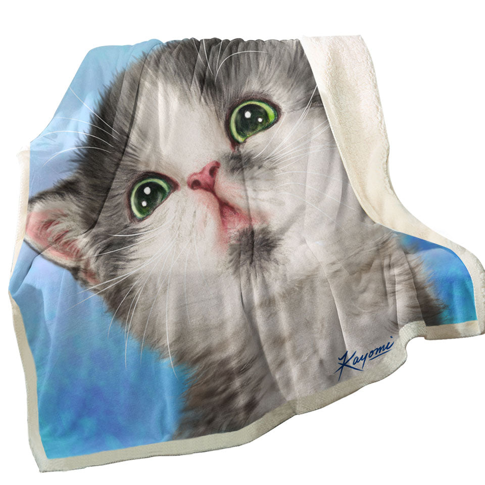 Lovely Blankets Grey White Kitten for Children