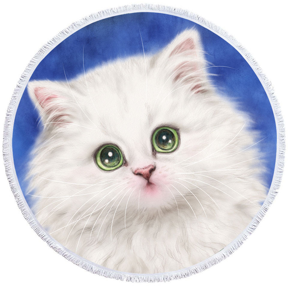 Lovely Circle Beach Towel Innocent Face White Fluffy Kitty Cat