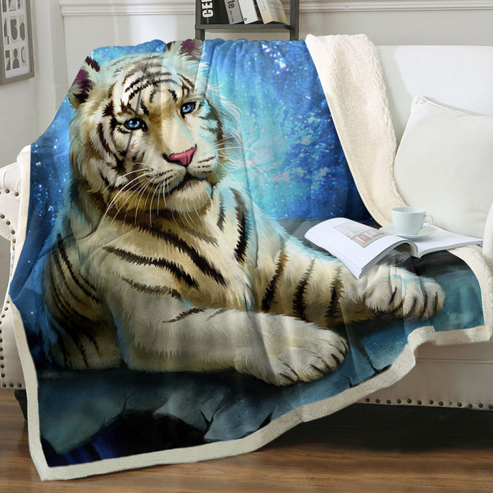 Lovely White Tiger Sherpa Blanket