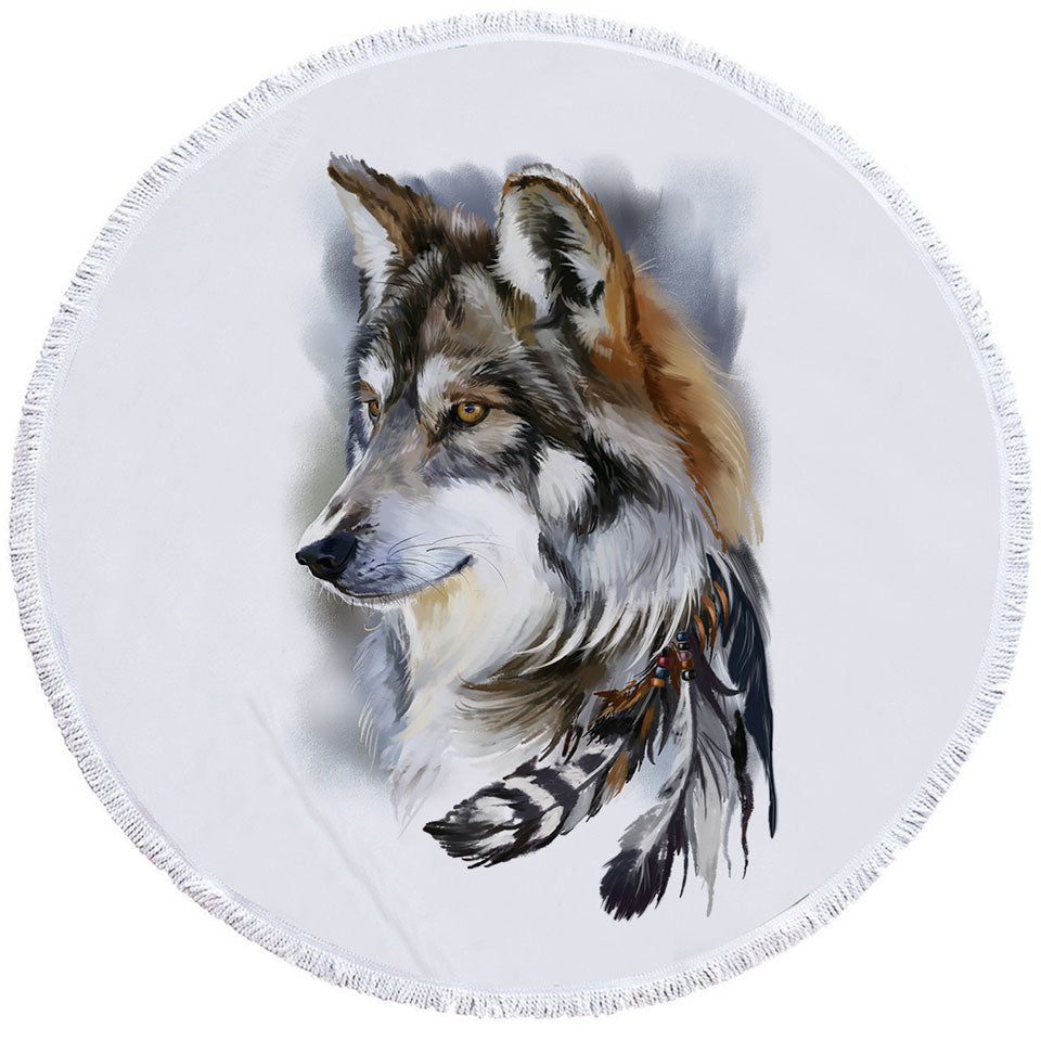 Magnificent Art Native American Wolf Round Beach Towel