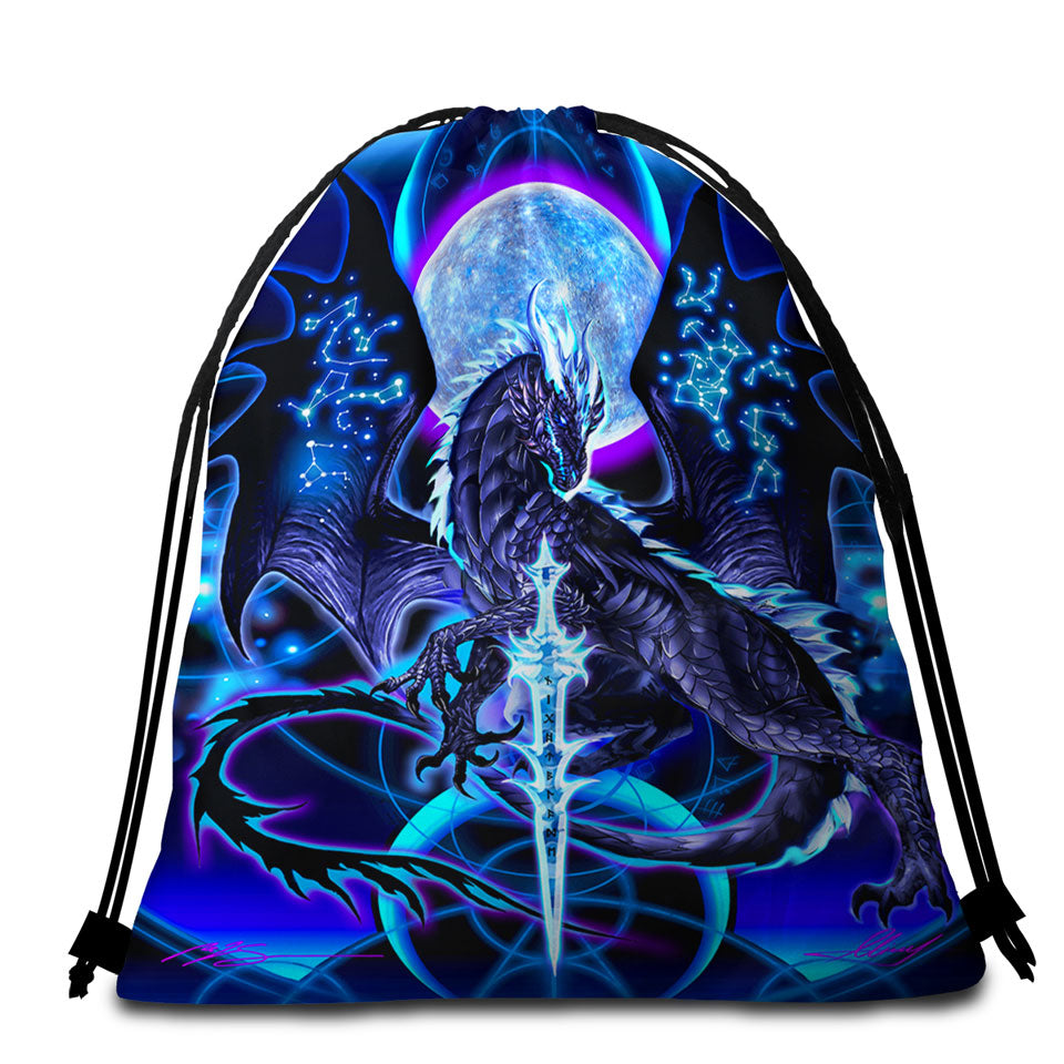 Mens Beach Towel Pack with Cool Fantasy Weapon Blue Dragon Night Blade