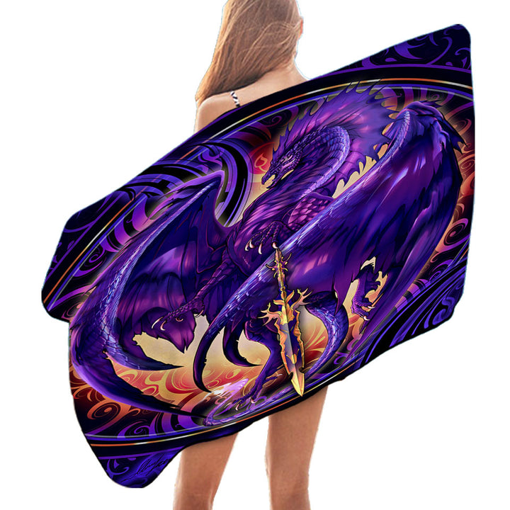 Microfibre Beach Towels with Cool Fantasy Weapon Purple Dragon Nether Blade