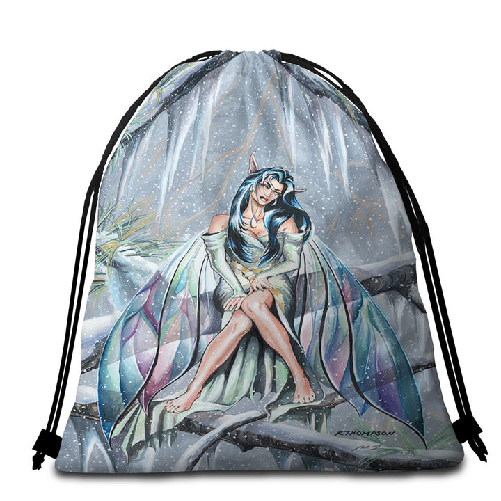 Midwinters Dream Snowy Forest Fairy Womens Beach Towel Bags