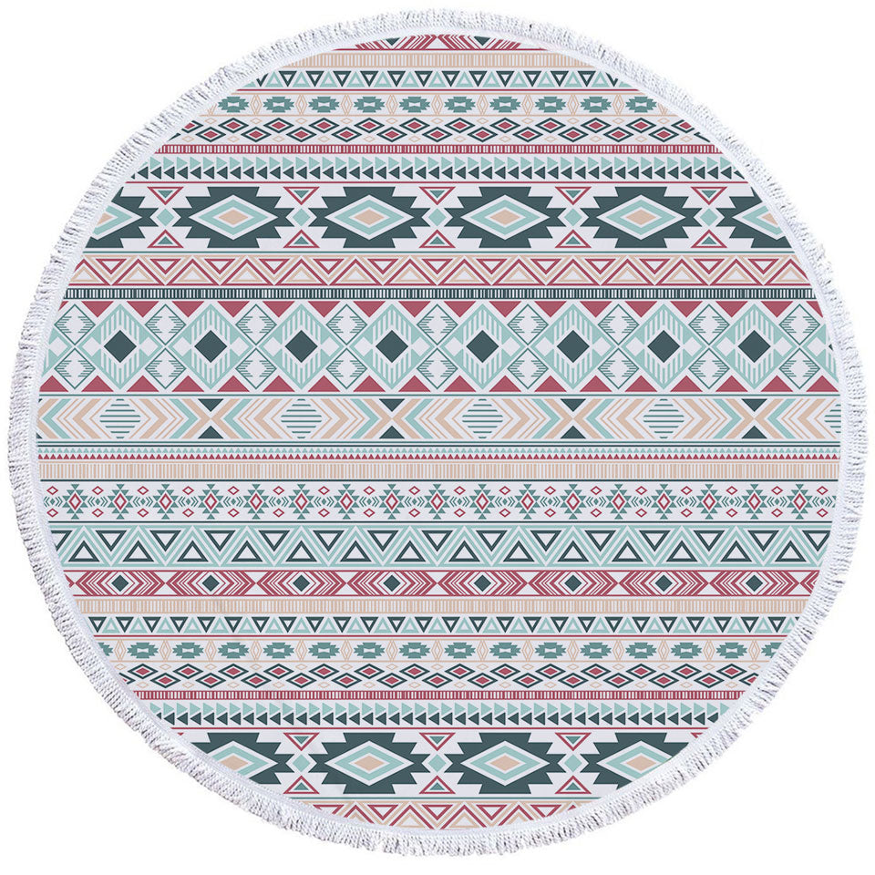 Mint Hues Aztec Stripes Round Towel