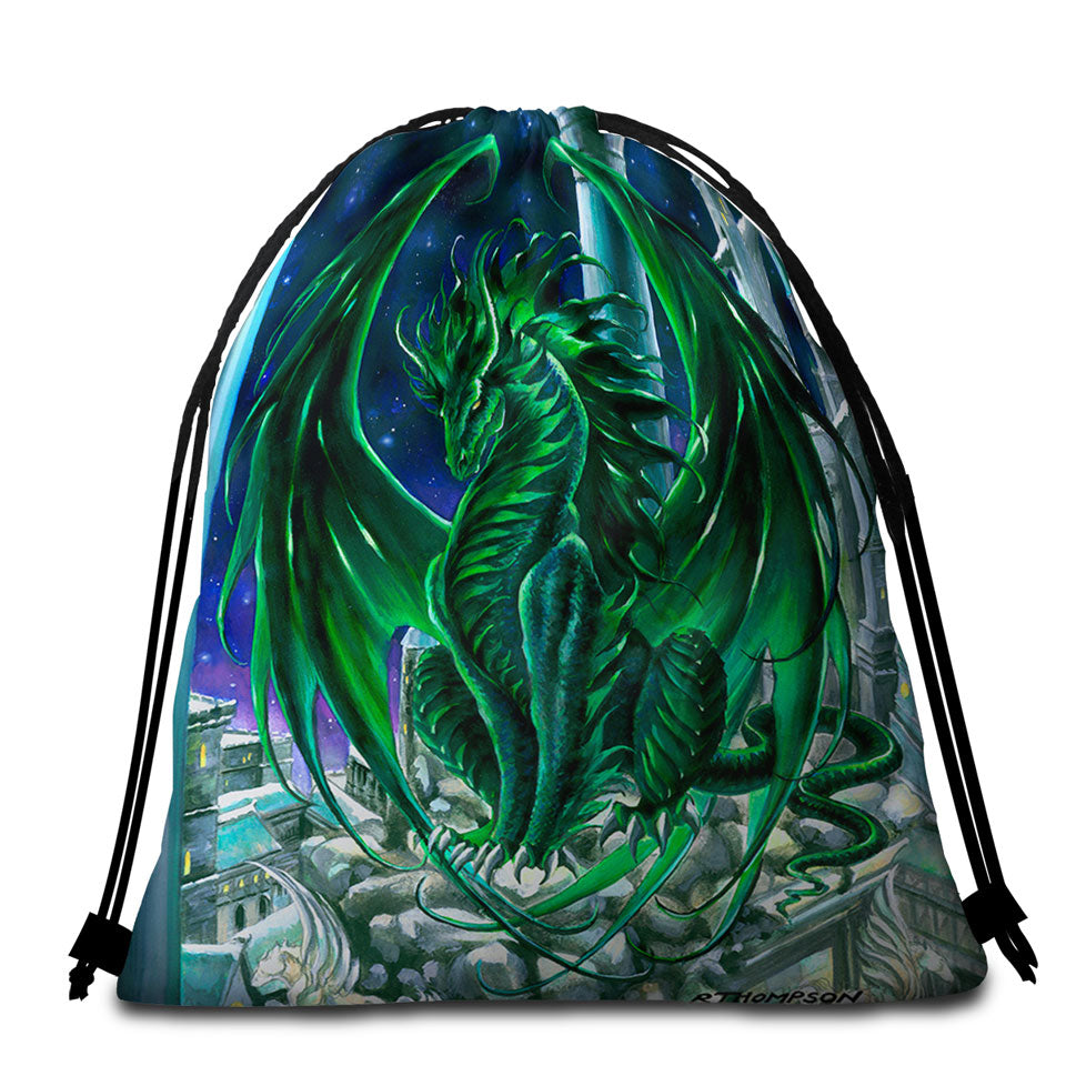 Monarch of the City Green Dragon Beach Towels On Sale