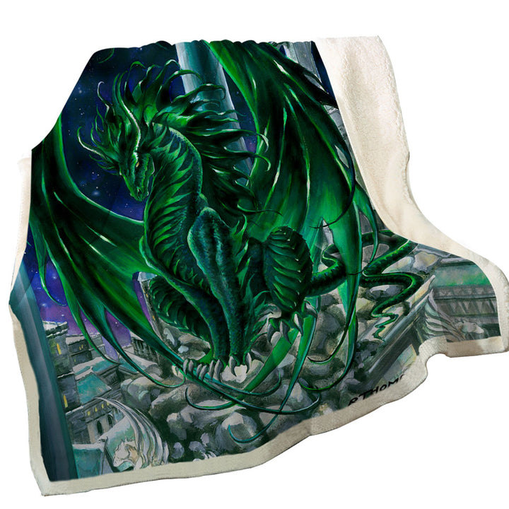 Monarch of the City Green Dragon Lightweight Blankets