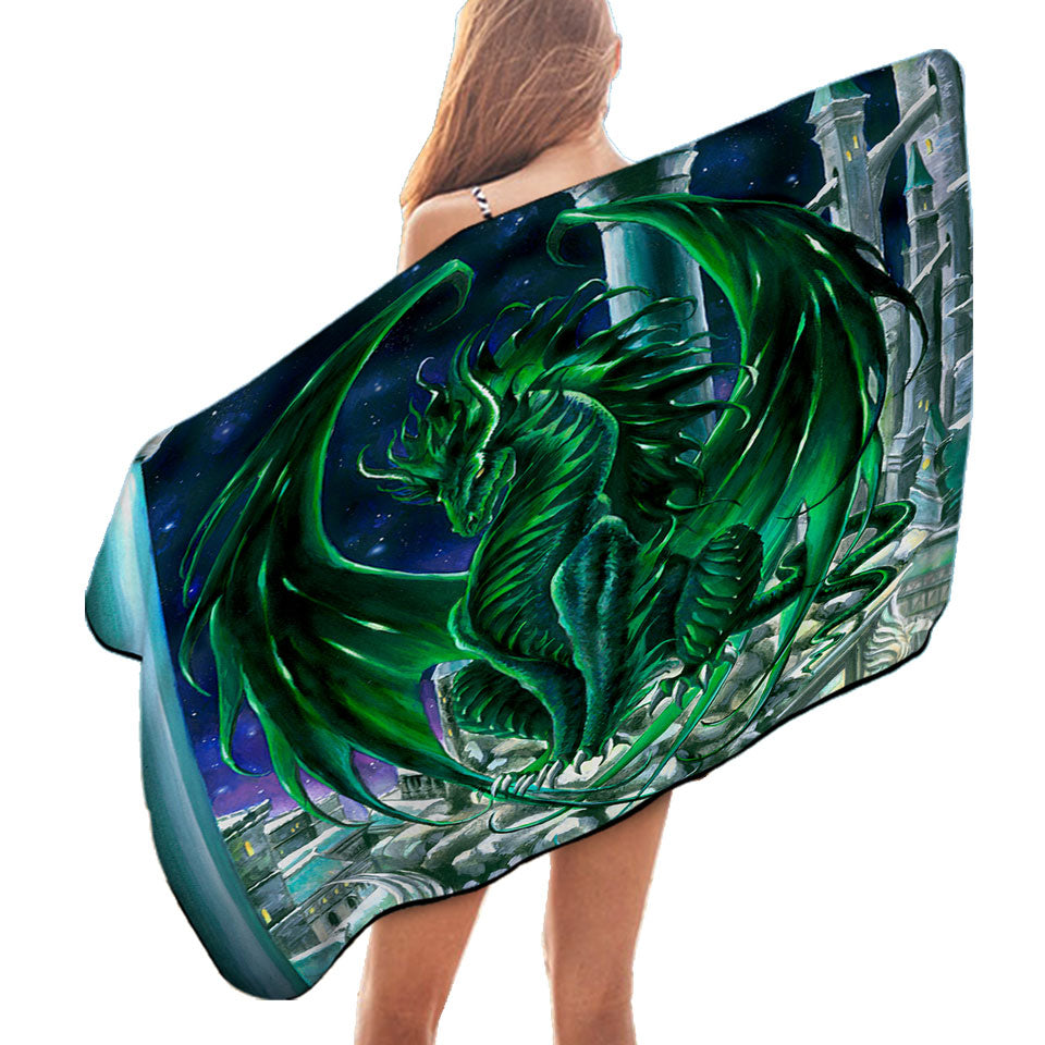 Monarch of the City Green Dragon Pool Towels