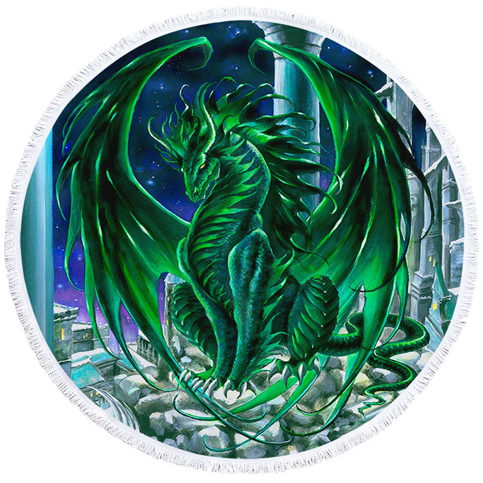 Monarch of the City Green Dragon Round Beach Towel