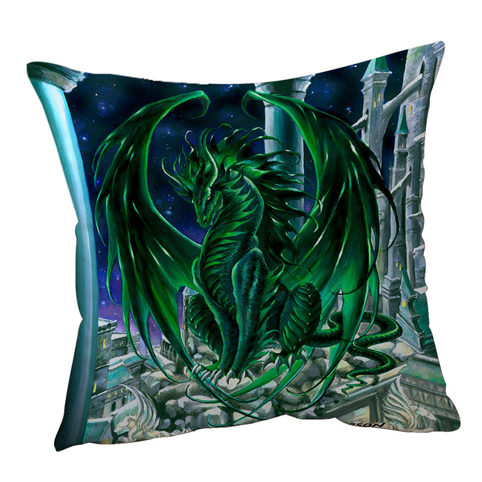 Monarch of the City Green Dragon Throw Pillow