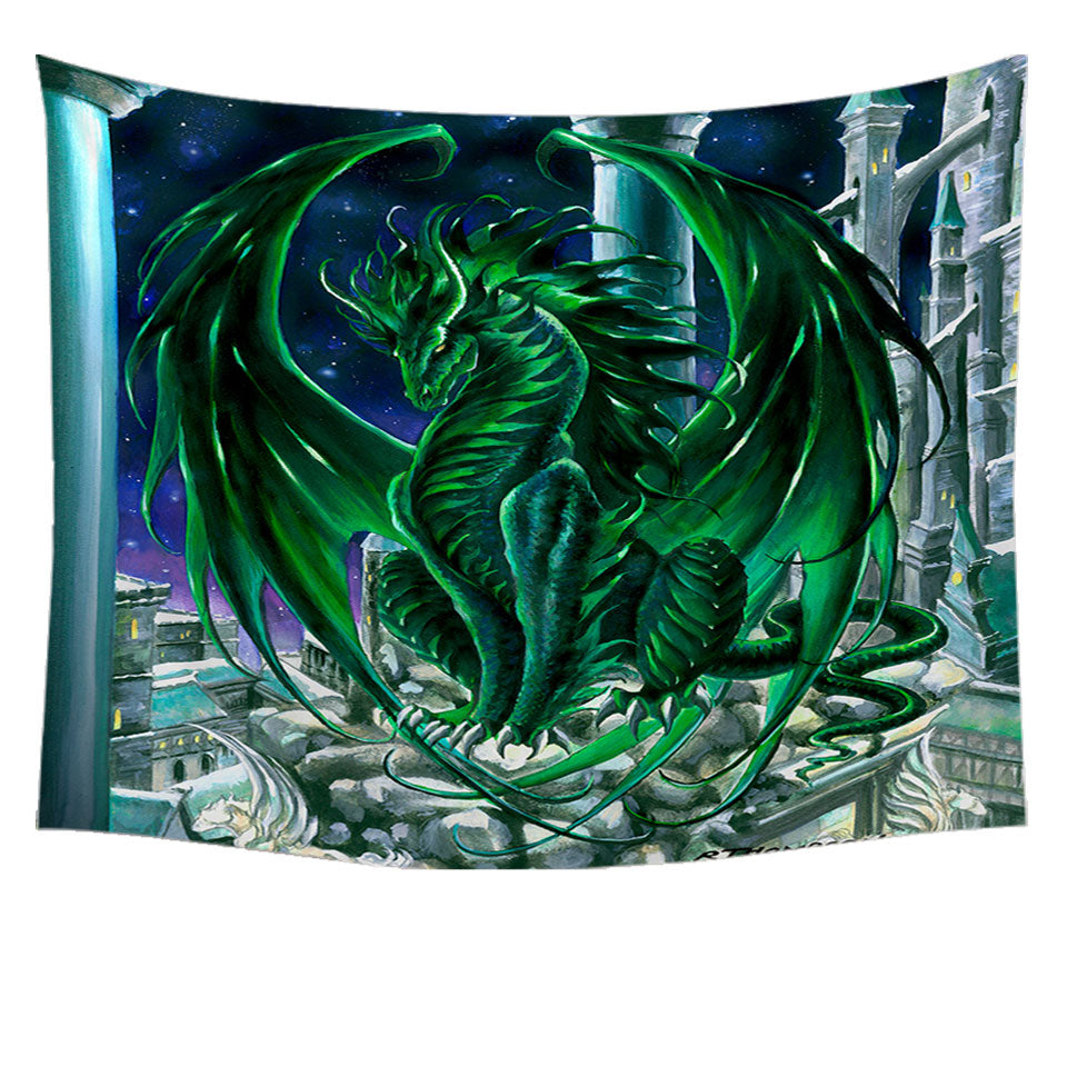 Monarch of the City Green Dragon Wall Art Prints Tapestry