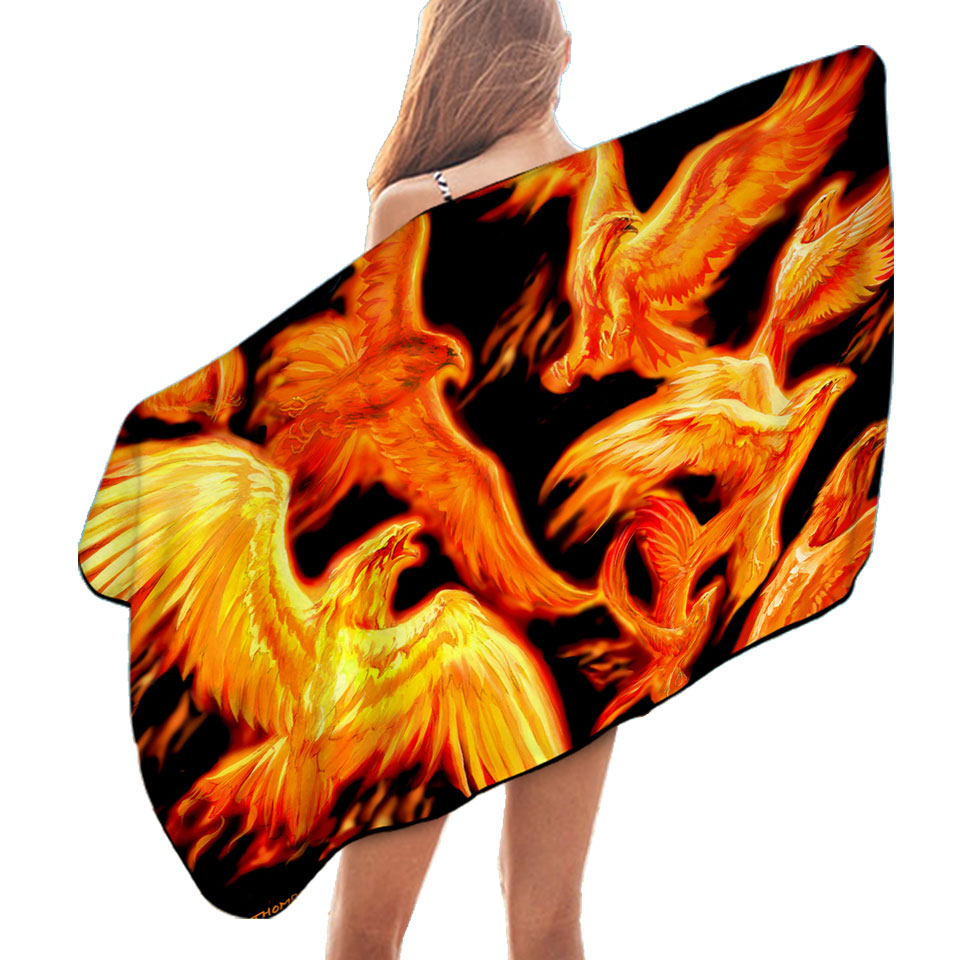 Mythology Birds Phoenix Beach Towels