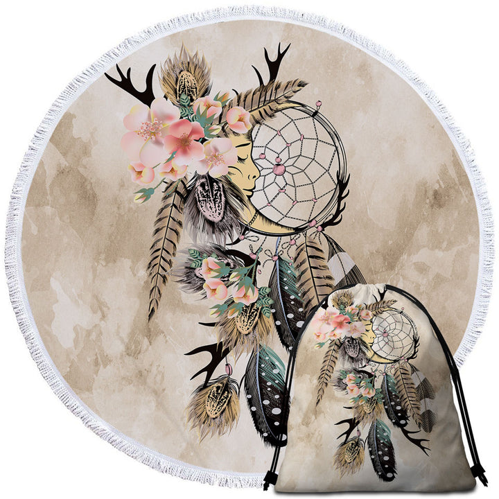 Native American Dream Catcher Round Towel for Yoga