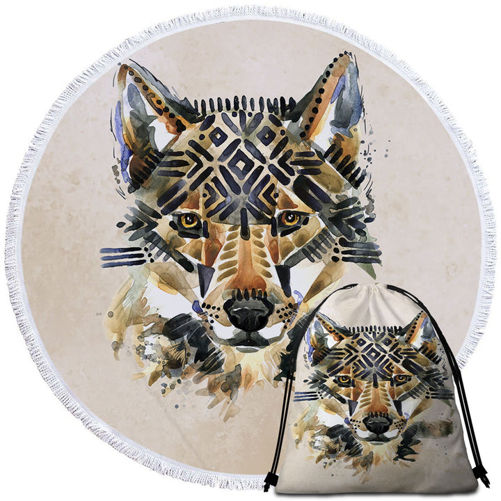 Native American Wolf Circle Beach Towel