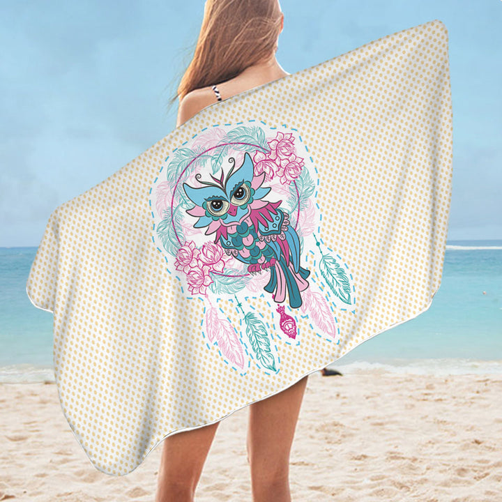 Nice Beach Towels Dream Catcher and Graceful Lady Owl