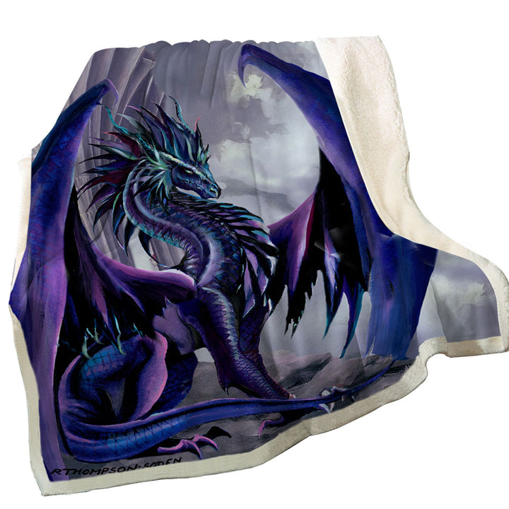 Night Shade Cool Purplish Dragon Throw Blanket with Sherpa