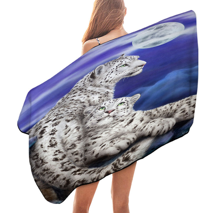 Nocturne Two White Leopards Microfiber Beach Towel