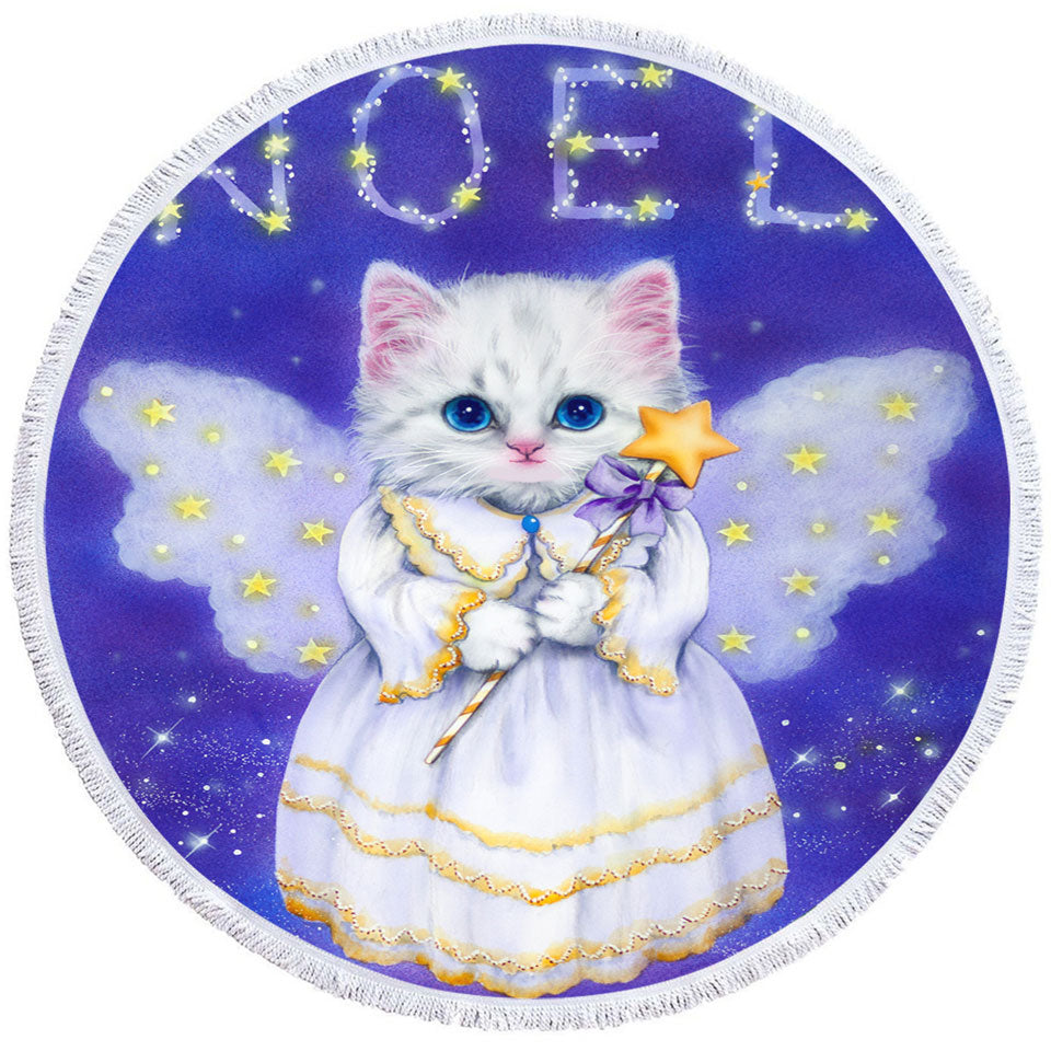 Noel White Kitten Holiday Angel Cute Beach Towels