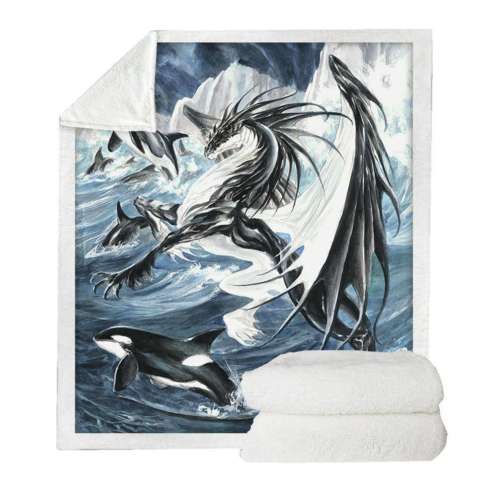 Oceanus the Orca Killer Whale Dragon Sherpa Blankets with Cool Design