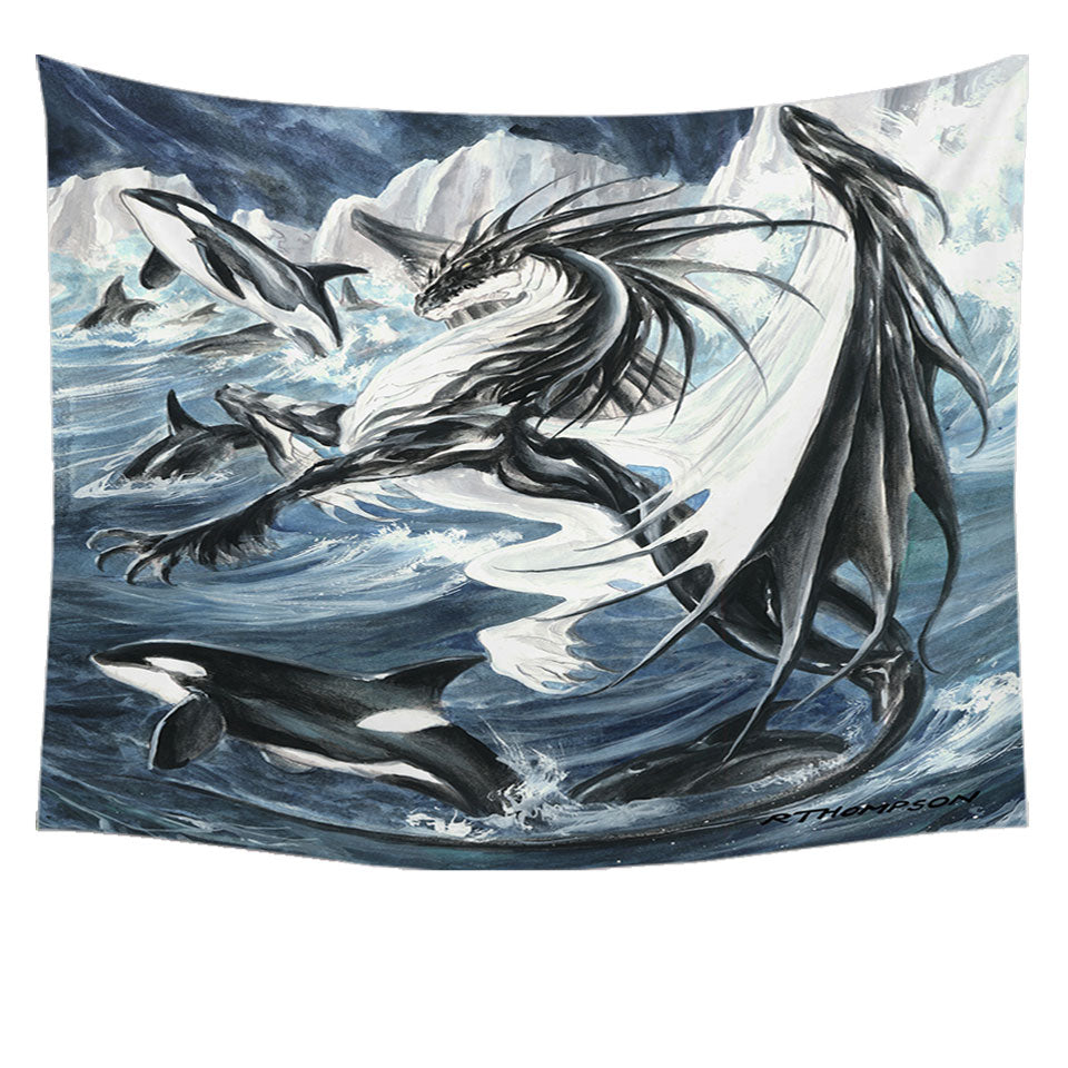 Oceanus the Orca Killer Whale Dragon Tapestry with Cool Design