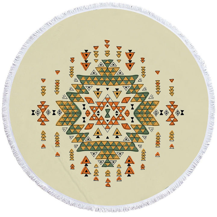 Orange Green Aztec Round Towel