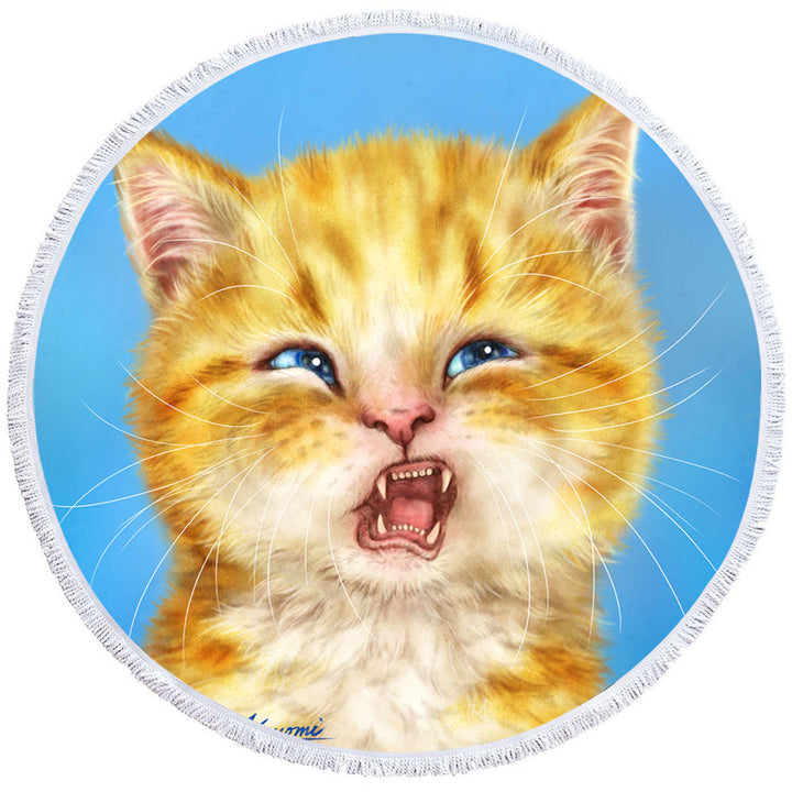 Pets Round Beach Towel Cats Funny Faces Unsatisfied Ginger Kitten