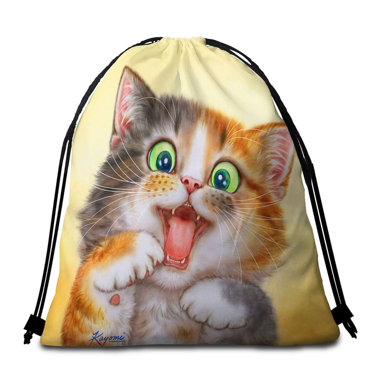 Playful Beach Towel Bags Beautiful Kitten Cats Art Paintings