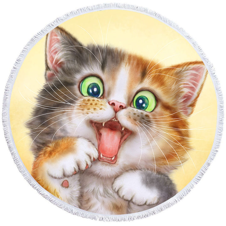 Playful Circle Beach Towel Beautiful Kitten Cats Art Paintings