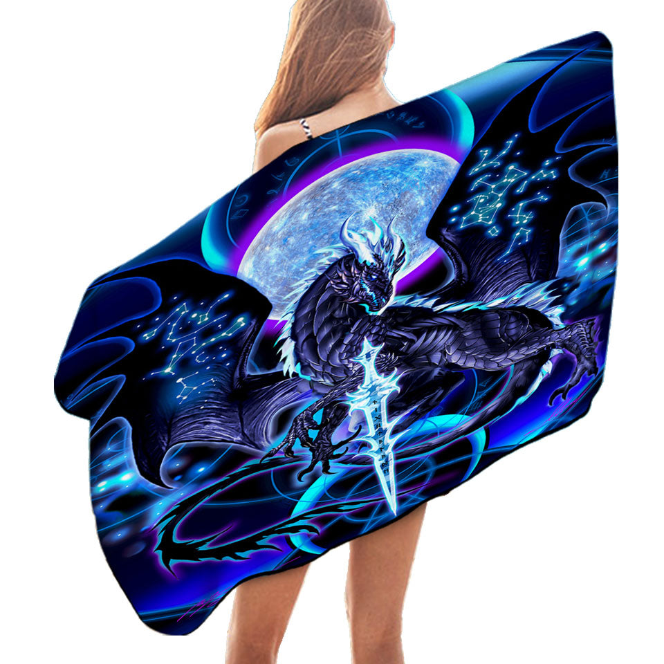 Pool Towels Display Cool Fantasy Weapon Blue Dragon Night Blade