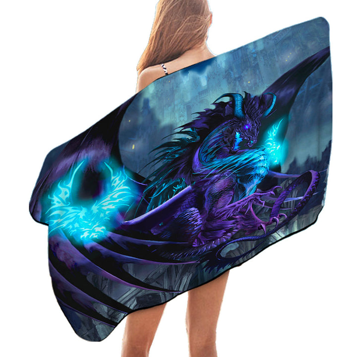 Pool Towels Online for Sale with Cool Fantasy Purple Dragon of Fate