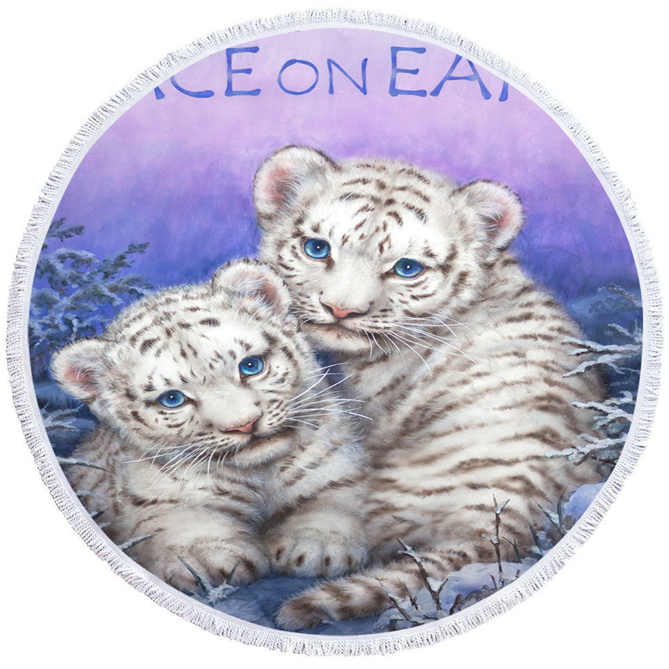 Positive Big Beach Towel Wildlife Animal Art White Tiger Cubs