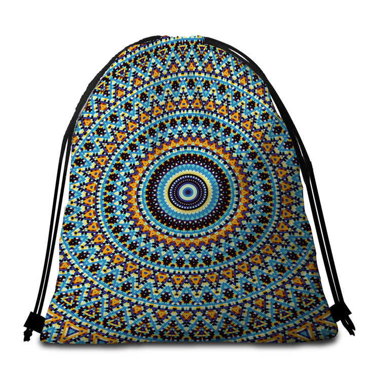 Powerful Blue Black Orange Mandala Beach Towel Pack