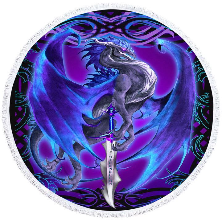 Purple Beach Towels Fantasy Weapon Dragon Sword Storm Blade