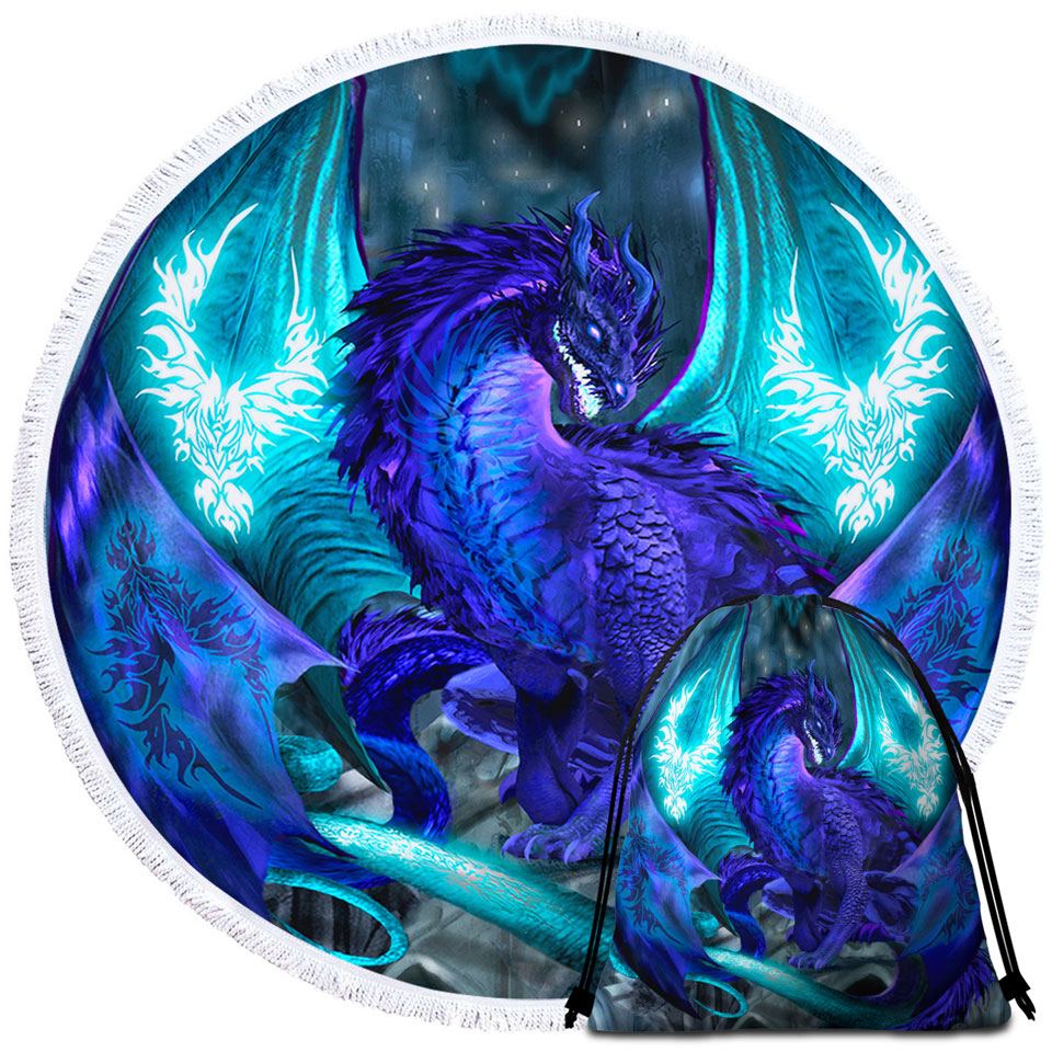 Purple Beach Towels with Dragon of Fate Fantasy Creatures