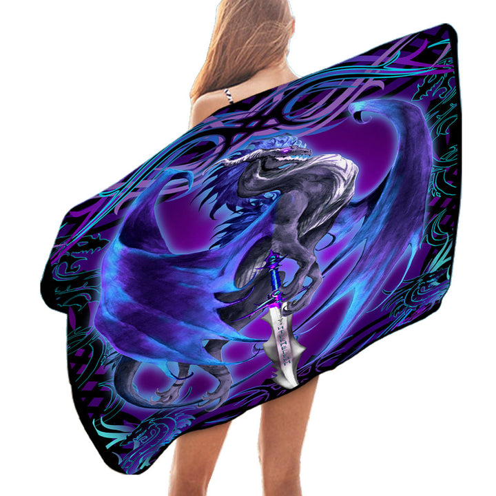 Purple Microfiber Beach Towel Fantasy Weapon Dragon Sword Storm Blade