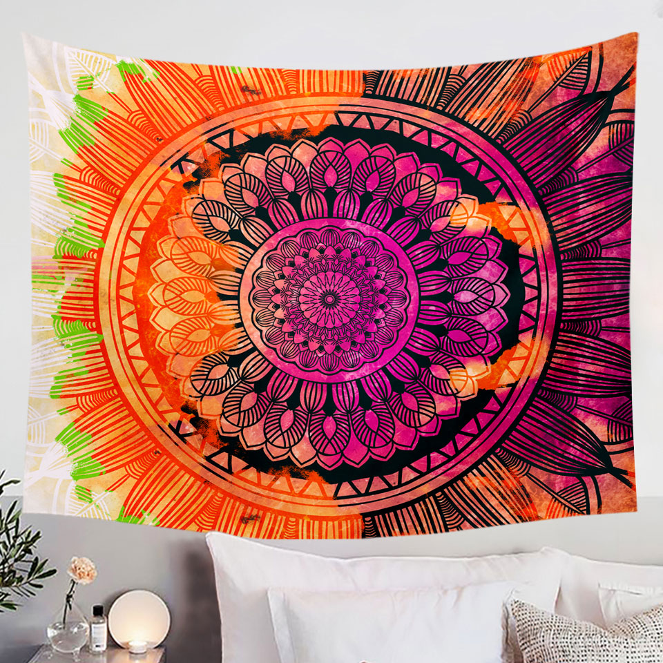 Purple Orange Mandala Tapestry