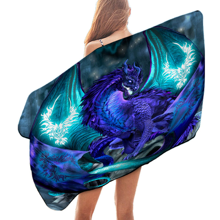 Purple Pool Towels with Dragon of Fate Fantasy Creatures