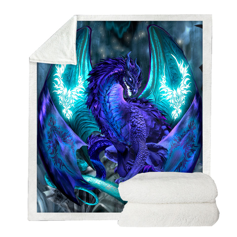 Purple Sherpa Blanket with Dragon of Fate Fantasy Creatures