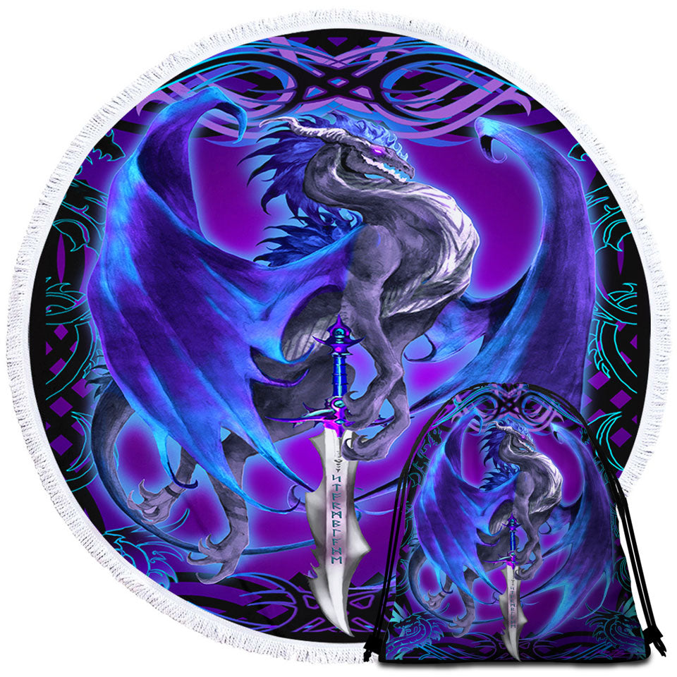 Purple Travel Beach Towel Fantasy Weapon Dragon Sword Storm Blade