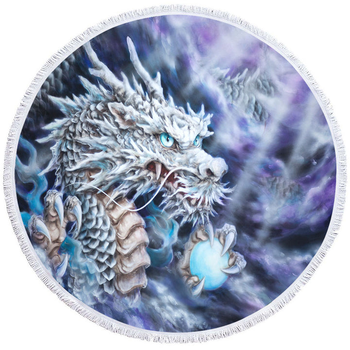 Purplish Fantasy Art Silver Dragon Big Beach Towels