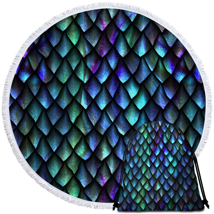 Purplish Green Cool Dragon Skin Round Beach Towel