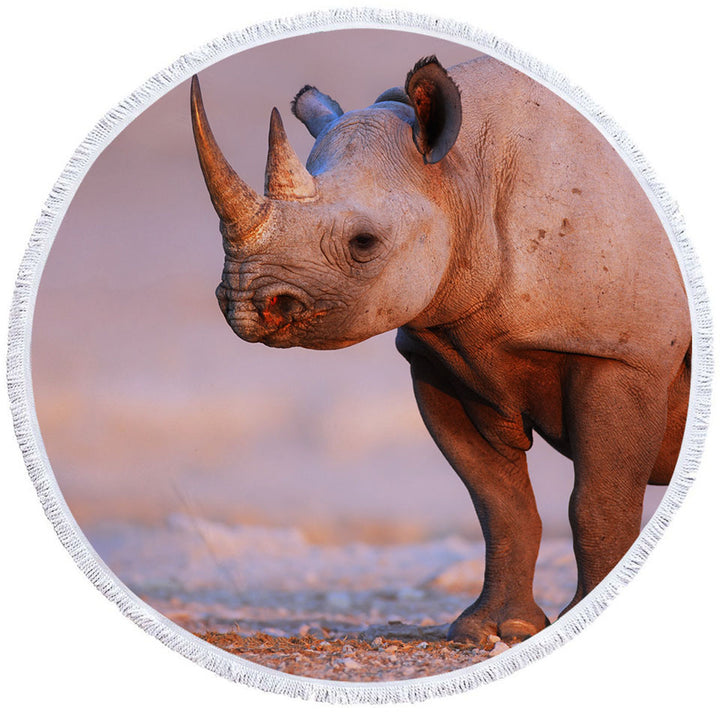 Real Rhino Round Beach Towel