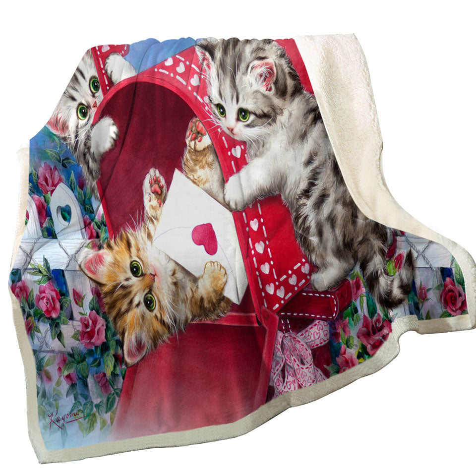 Red Mailbox and Roses Cute Sweet Kittens Throw Blankets for Kids