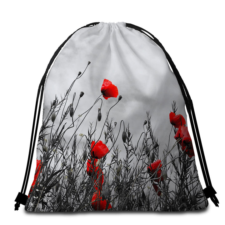 Red Poppies Beach Towel Bags