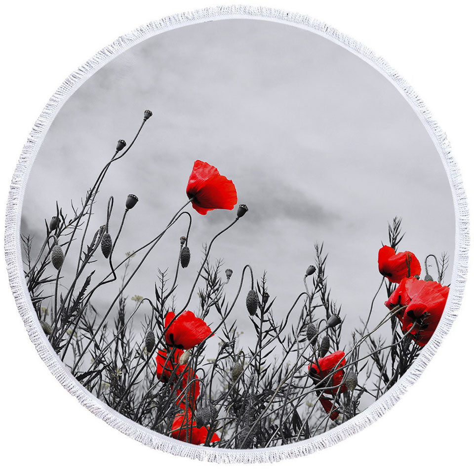 Red Poppies Round Beach Towel